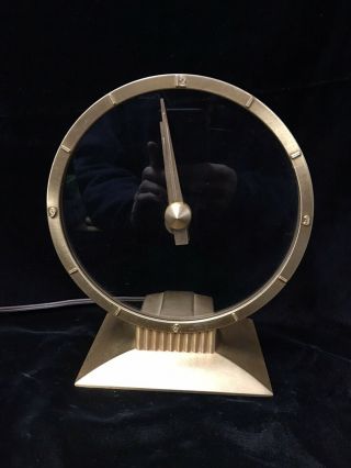 Vtg Mcm Art Deco Jefferson Golden Hour Mystery Desk Clock - Great