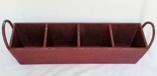 Rustic Wood Organizer / Planter Box Dark Red Distressed 4 Sections