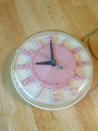 Rare Vintage Ge Telechron Wall Clock Mid Century Kitchen 2h104 - Pink & White