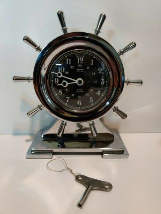 Vintage Salem Ships Bell Clock 8 Day Brass Galt & Bro W/key Serviced