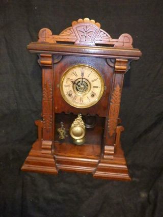 Antique Arts & Crafts Style Oak Carved Shelf Clock Home
