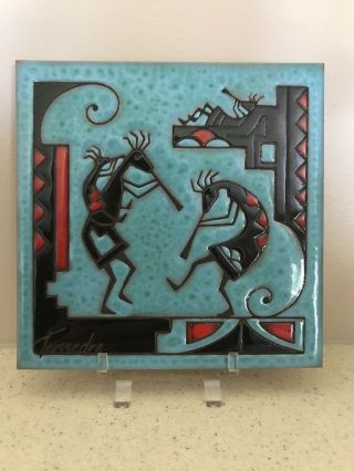 Native American Figures Tile Wall Decor Teissedre Designs 6 X 6 Turquoise Black