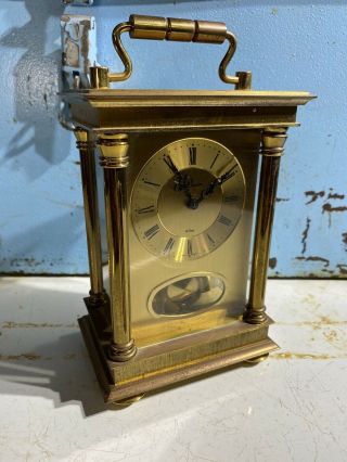 Vintage Brass Benchmark 8 Day Carriage Clock Shelf Mantel Germany Pendulum