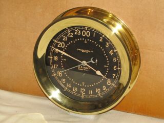 Chelsea Vintage Pilot Clock 8 1/2 " Dial U.  S.  Navy 1953 24 Hour Korean War Hinged