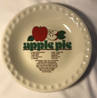 Vintage Mount Clemens Pottery Apple Pie Recipe Pie Plate 10”