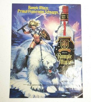 Vintage 1992 Rumple Minze Peppermint Schnapps Print Ad Warrior Woman Polar Bear