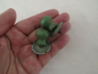 Pair Vintage Green Wood Cabinet Drawer Knobs (or For Cooking Pot Lids)