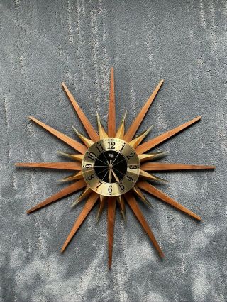 Vtg Mid Century Modern Welby Starburst Wall Clock 26.  5 " Retro 1960 