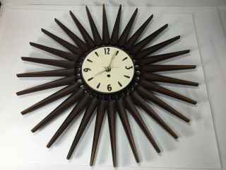 Vintage Syroco Mid Century Modern Atomic Starburst Sunburst 22 " Wall Clock Usa