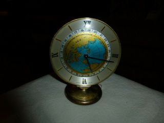 Mid - Century Modern " Imhof World Time " Shelf Or Desk Clock - Swiss Made,  8 - Day - 15 J