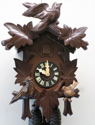 German Black Forest Unusual 3 Bird Deeply Carved 8 Day Cuckoo Clock