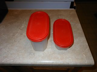 Set Of 2 Tupperware Oval Modular Mate Containers 2 Cups & 4 3/4 Cups Red Lids