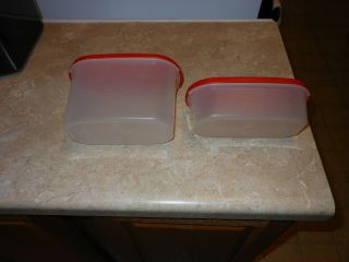 Set of 2 Tupperware Oval Modular Mate Containers 2 Cups & 4 3/4 Cups Red Lids 2