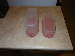 Set of 2 Tupperware Oval Modular Mate Containers 2 Cups & 4 3/4 Cups Red Lids 3
