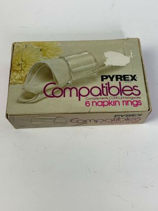 Vintage Pyrex Compatibles Clear (6) Napkin Rings W/box