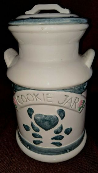 Vintage Milk Can Blue Heart Ceramic Cookie Jar By Jay Import