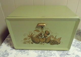 Vintage Ransburg Avacado Green Metal Bread Box