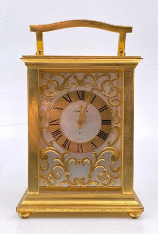Vtg Gubelin Swiss 8 Day Brass Carriage Mantle Clock Time And Strike Running