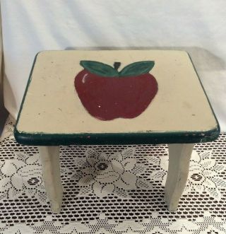 Small Wooden Stool Painted With Apple On Top