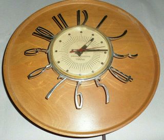 Vintage Mid Century Modern General Electric Wood Wall Clock - Eames Era Telechron