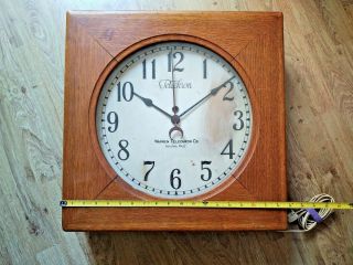 Large 19” Oak Case 13” Dial Warren Telechron Wall Clock –