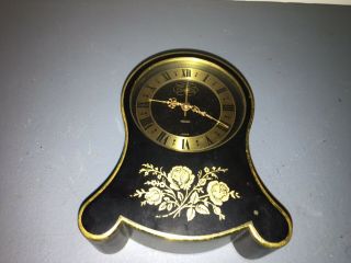 Vintage Jaeger Petite Neuchateloise Swiss Music Alarm Clock Black W Gold Trim