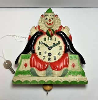 Lux Animated Clown & Seals Pendulette Clock 303 Circa 1937