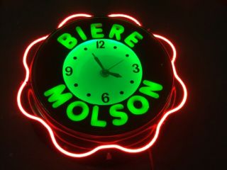 Vintage Electric Neon Clock Canadian Ray Molson Beer 19 Inch Shape