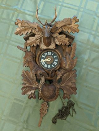 Vintage German Cuckoo Clock Hunter Themed