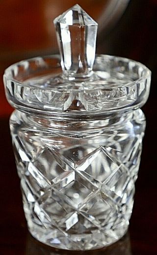 Vintage Retro Diamond Hand Cut Crystal Glass Jelly Jam Compote Jar With Lid 9 Cm