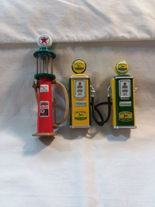 Set Of 3 John Deere And Texaco Miniature Collectible Toy Gas Pumps