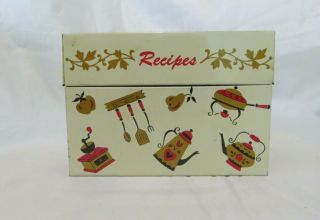 Vintage Metal Hinged Recipe Box,  Red & Gold Kitchen Items,  Ohio Art Co.