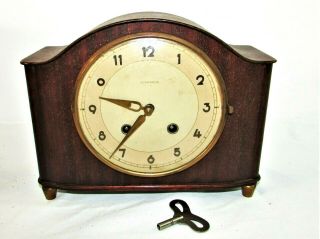 Art Deco Vintage Junghans Mantle Clock With Key 4 Jewels Chimes