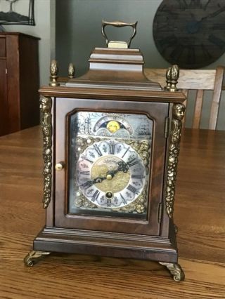 Vintage Dutch Warmink Wuba Moon Phase Mantel Clock With Key & Instructions