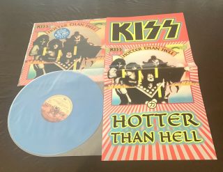 Kiss Hotter Than Hell Lp Blue Coloured Vinyl With Hype Sticker And Poster.  Rare.