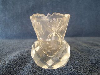 Vintage Cut Crystal Etched Saw - Tooth Faceted Prism Toothpick Holder