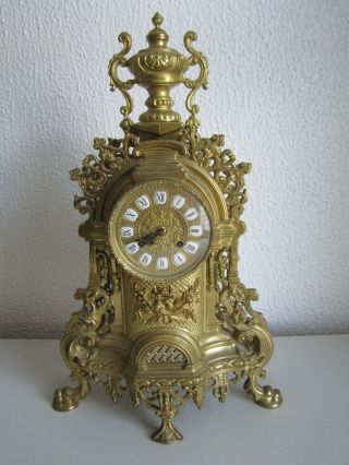Vtg Italian Imperial Brass Mantel Clock Franz Hermle Winds Runs Needs Cleaned