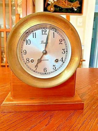 Vintage Chelsea Boston Brass Nautical Shipstrike Desk Clock Mantle