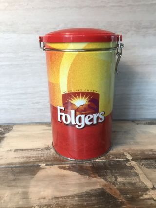 Vintage Folgers Ad Promo Flip Top Latch Tin Can Canister Fresh O Lator Style