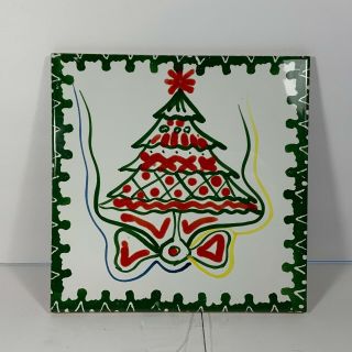 Zanolli Italy Hand Painted Tile Christmas Tree Trivet Italian Art 7 3/4 " Square