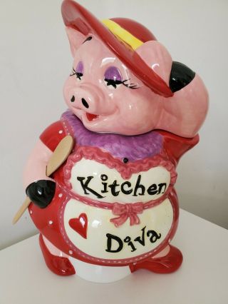 Red Hat Society Mercuries Decorative Ceramic Cookie Jar Kitchen Diva Pig