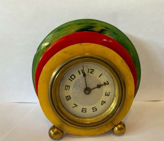 Art Deco Catalin Disc Clock Green/red/ Yellow