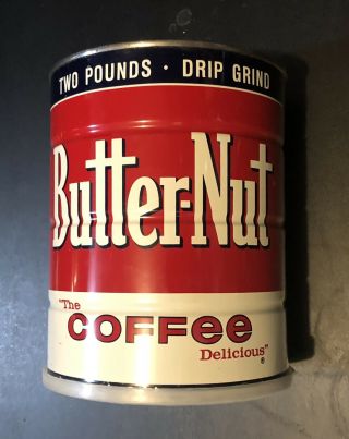 Vintage Butter Nut Coffee Can 2lbs Pounds Drip Grind Tin With Lid