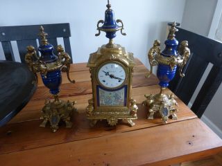 Imperial Italy Mantle Clock & Candelabras Franz Hermle Bell Strike 8 Day