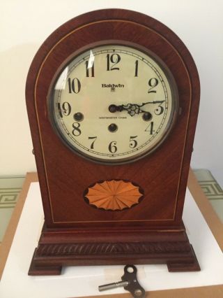 Baldwin 8 Day Westminster Chime Mantel Clock With Wood Inlaid.  Not.