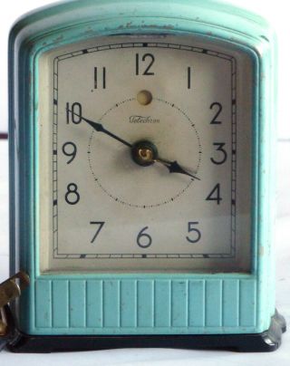 Vintage Telechron Art Deco Blue Electric Alarm Clock Model 711 1930s