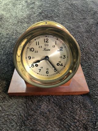 Boston Chelsea Brass Ships Clock On Stand Nautical