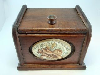 Vintage Wooden Recipe Box Lucite Medallion Front