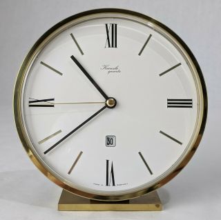 Kienzle Germany Round Brass Desk Clock W/ Date Art Deco Bauhaus Style