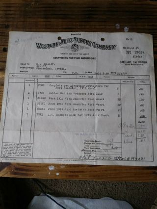 Vintage 1927 Western Auto Supply Company Invoice